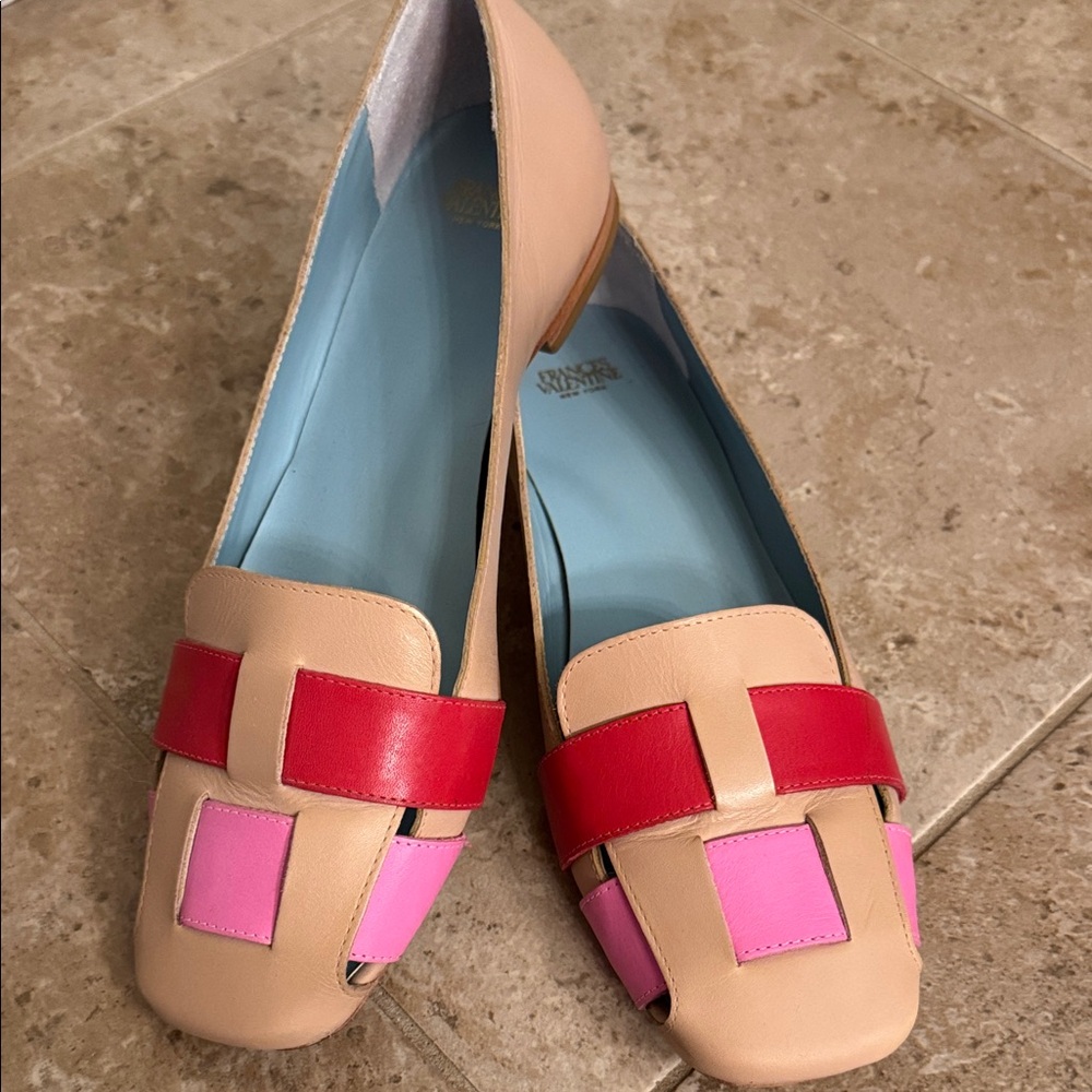 Frances Valentine Beige Flats with Red and Pink Accents